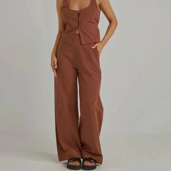 RHYTHM linen blend STEVIE WIDE LEG PANT BLUE size size 2 - Picture 1 of 10